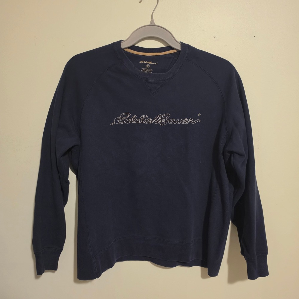 Eddie Bauer Henley Shirt Mens XL Tall Black Excellent Waffle Knit Cotton L/S